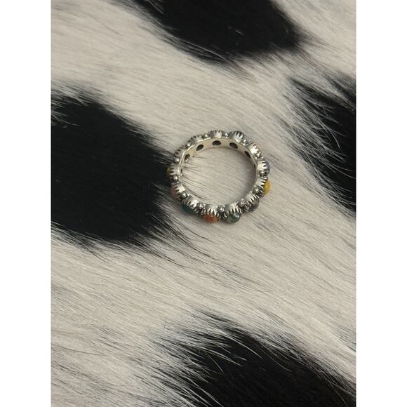 Native American Sterling Silver Orange Spiny Pink Multistone Eternity Ring - Picture 7 of 15